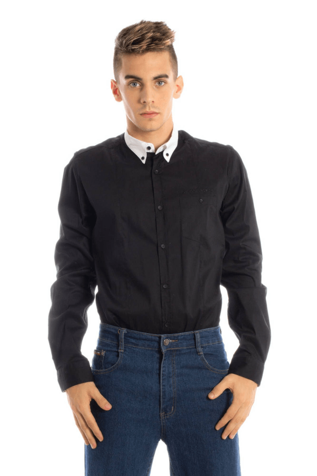3PAPETE CAMICIA MANICHE LUNGHE UOMO NERO