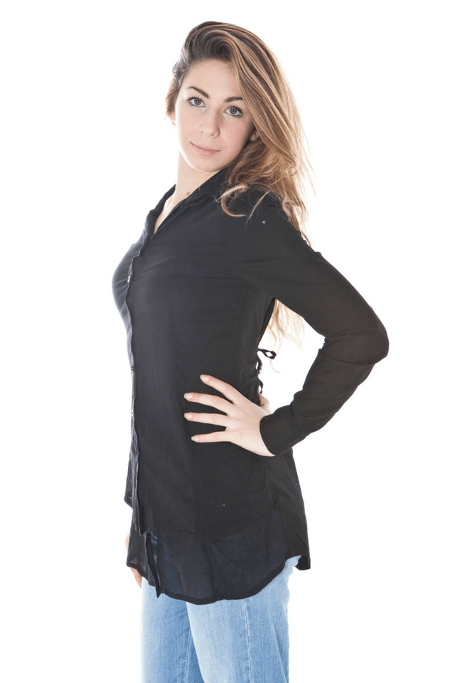 146DENNY ROSE CAMICIA MANICHE LUNGHE DONNA NERO