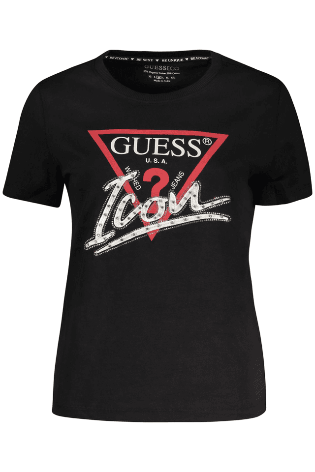 10636GUESS JEANS T-SHIRT MANICHE CORTE DONNA NERO