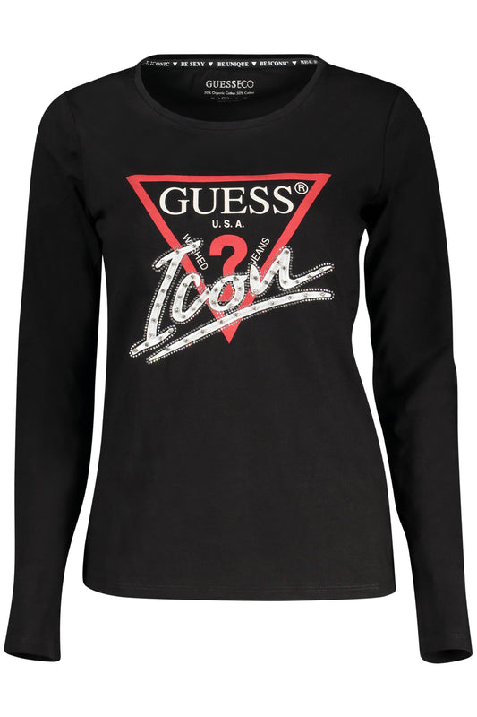 GUESS JEANS T-SHIRT MANICHE CORTE DONNA NERO