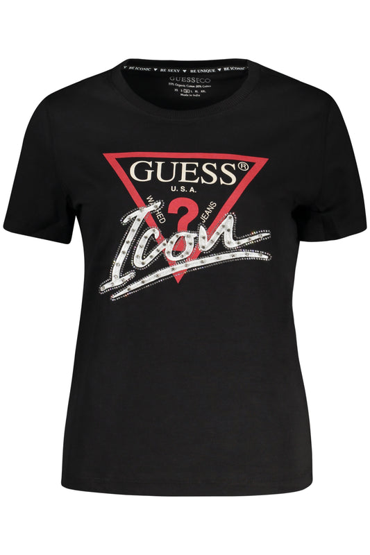 GUESS JEANS T-SHIRT MANICHE CORTE DONNA NERO