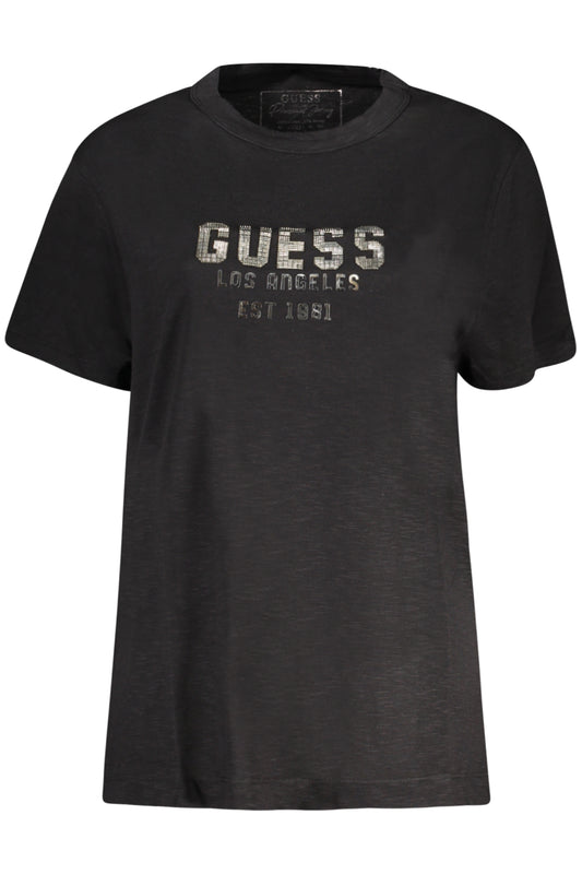 GUESS JEANS T-SHIRT MANICHE CORTE DONNA NERO