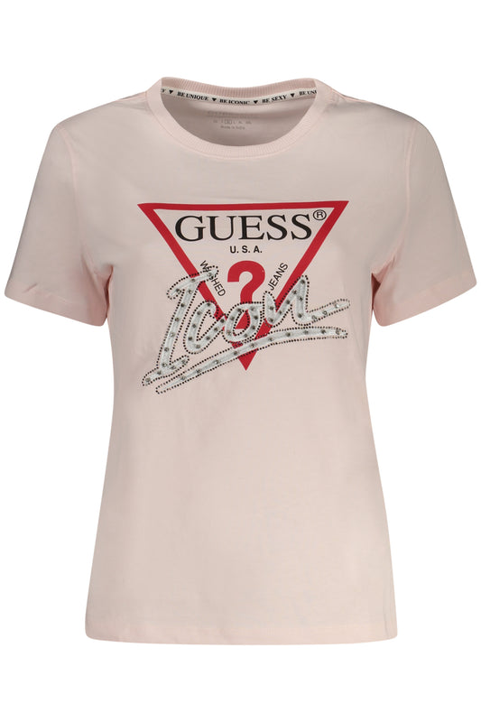 GUESS JEANS T-SHIRT MANICHE CORTE DONNA ROSA